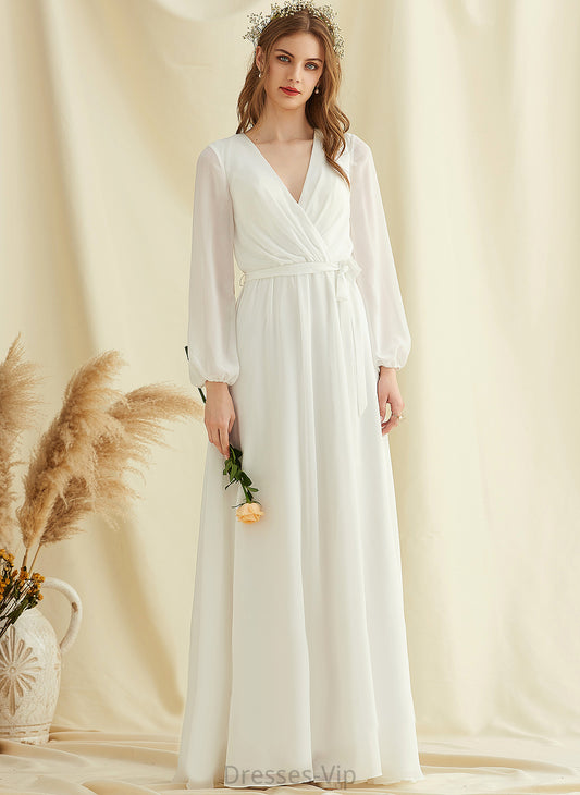 Floor-Length Dress Mikaela Chiffon A-Line Wedding Dresses Wedding V-neck