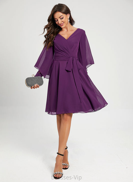 Dress Cocktail Dresses Kelsie Cocktail A-Line Pleated With Sash Chiffon V-neck Knee-Length