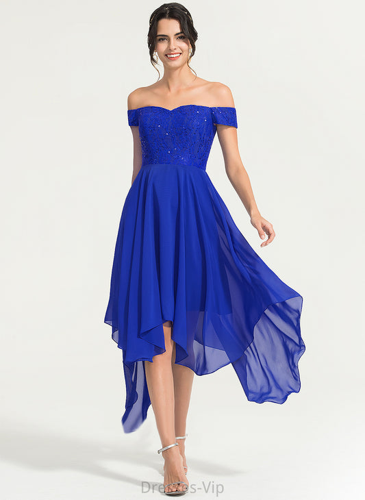 Cocktail Cocktail Dresses Skyla With Asymmetrical Lace Dress Beading Off-the-Shoulder A-Line Chiffon