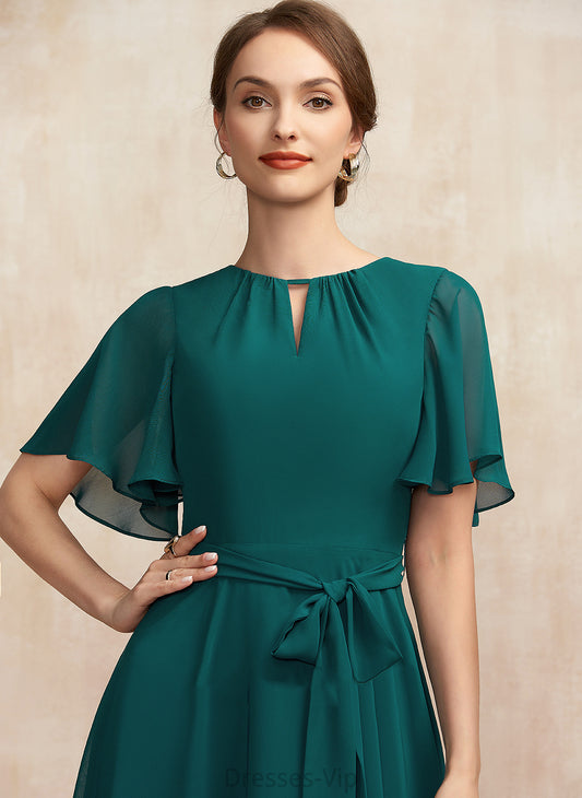 Neck Cocktail Brynlee Scoop Dress Cocktail Dresses Asymmetrical Ruffle Chiffon With Bow(s) A-Line