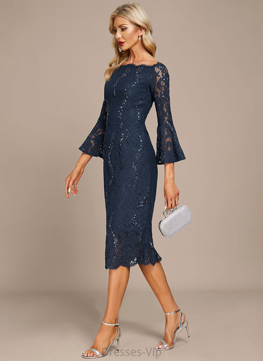 Knee-Length Sheath/Column Cocktail Dresses Lace With Dress Lana Sequins Cocktail Off-the-Shoulder