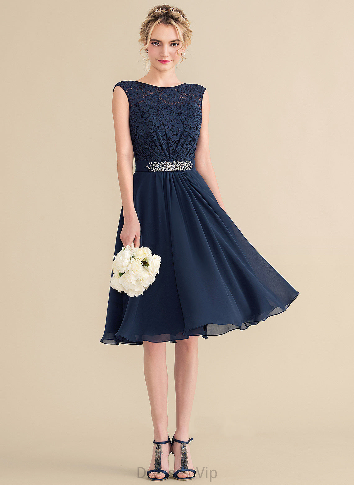 Lace Homecoming Dresses Bow(s) Beading With Dress Lace Neck Homecoming A-Line Chiffon Scoop Knee-Length Cristal