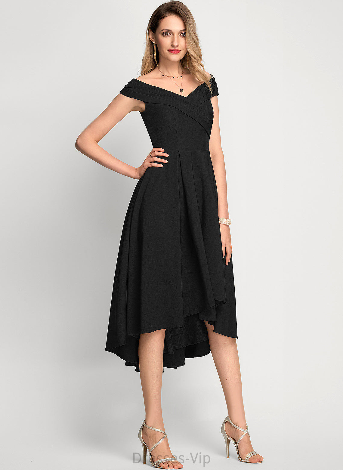 Cocktail Luz Crepe Asymmetrical Cocktail Dresses A-Line Dress Off-the-Shoulder Stretch