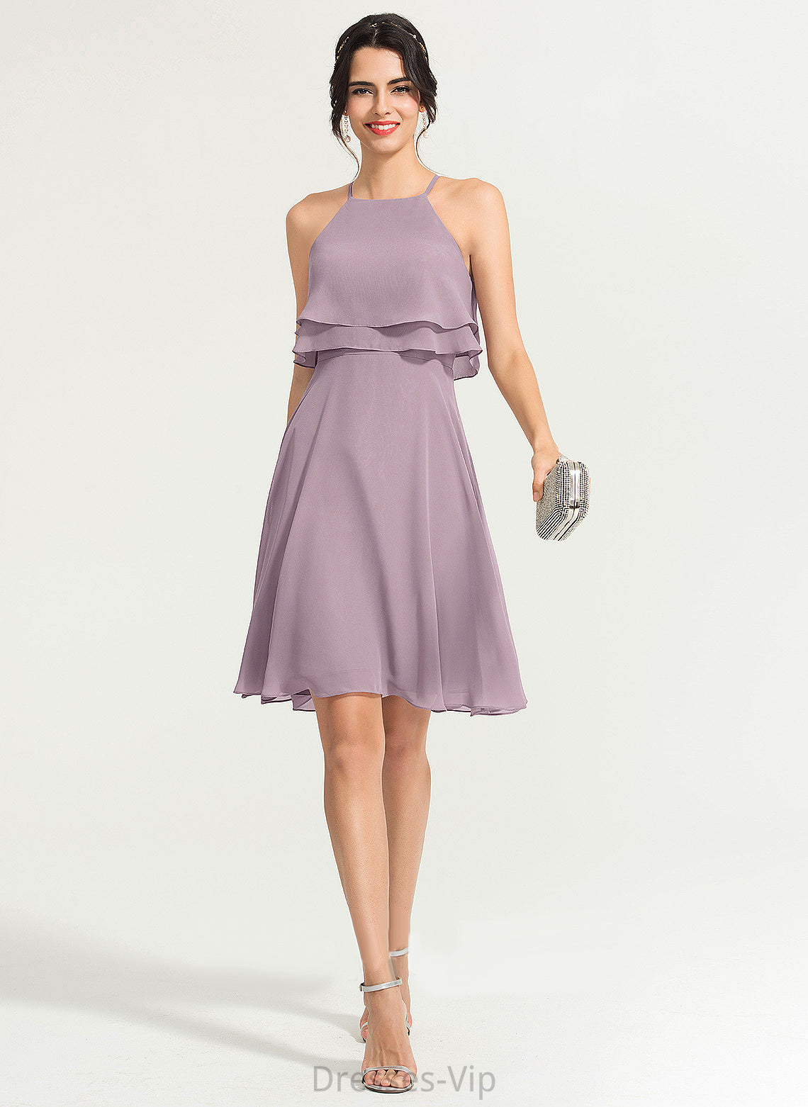 Dress Square Chiffon Knee-Length Cocktail Dresses Cocktail A-Line Nevaeh Neckline