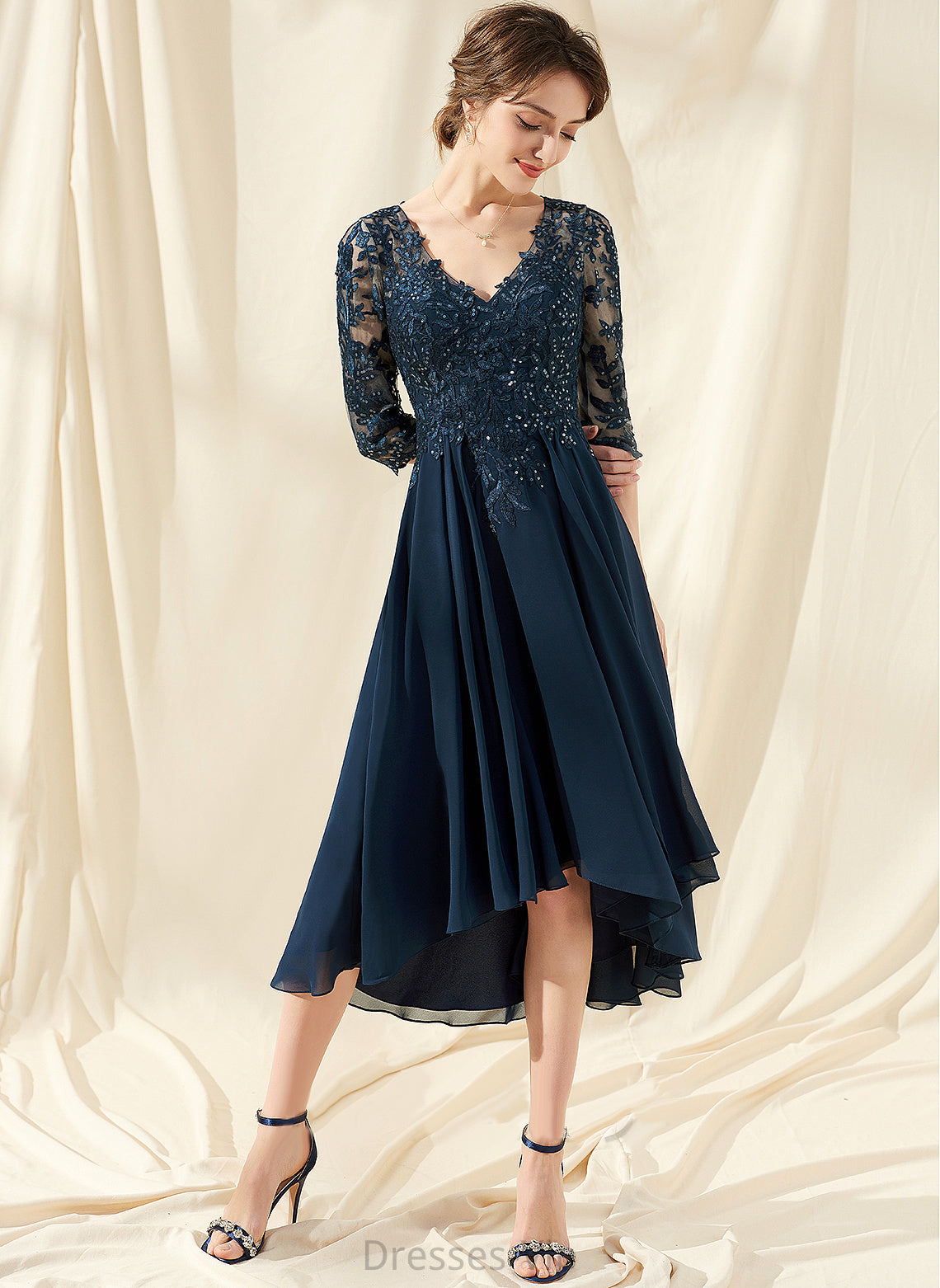 Sequins Cocktail Dresses Cocktail V-neck Lace With Dana A-Line Dress Chiffon Asymmetrical