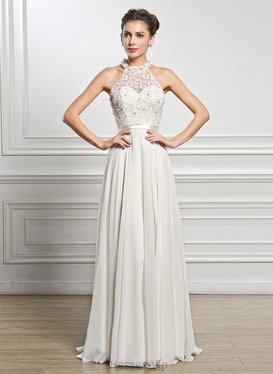 Wedding Dresses Floor-Length With Beading Wedding Chiffon A-Line Arely Lace Sequins Dress