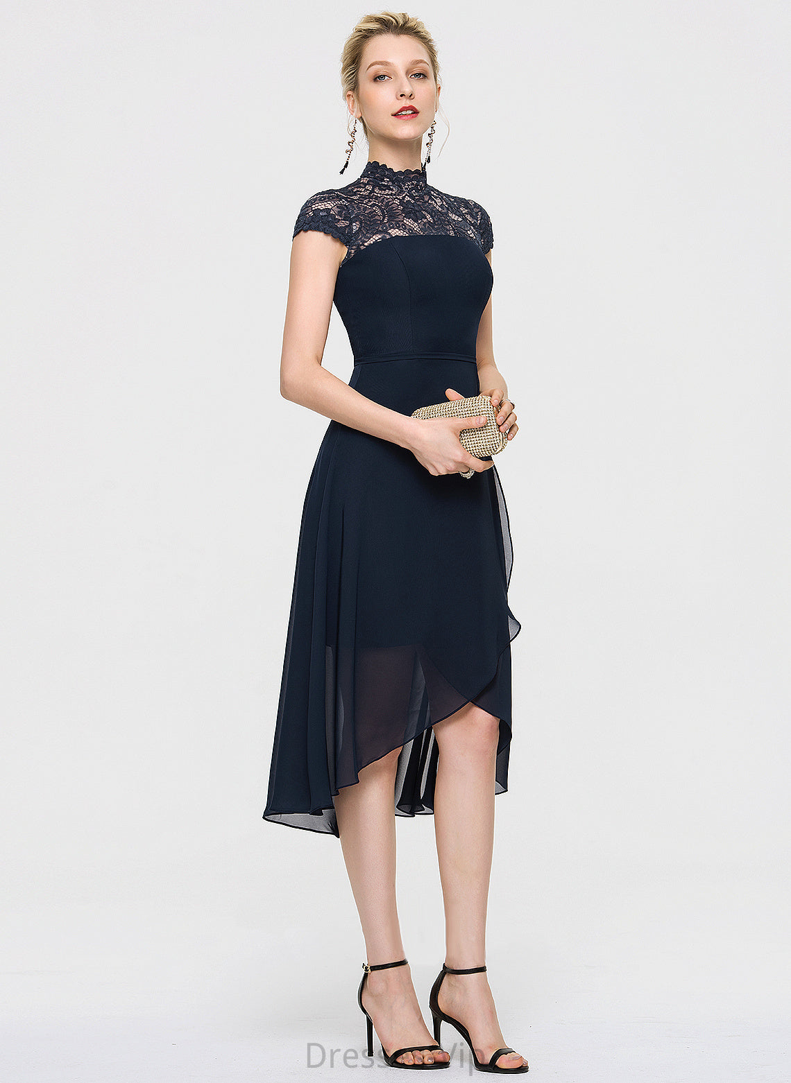 Asymmetrical Chiffon Neck High Kallie Cocktail A-Line Dress Cocktail Dresses