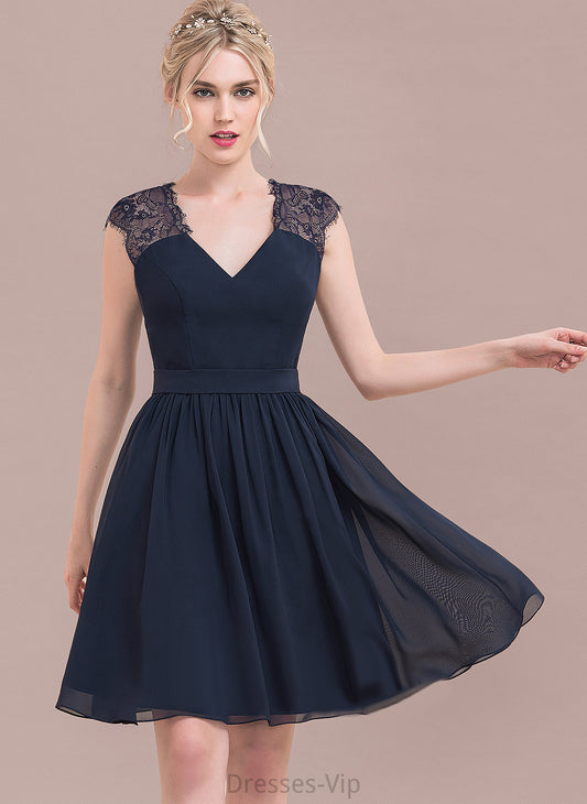 Dress Cocktail Knee-Length Kara Lace Chiffon A-Line V-neck Cocktail Dresses