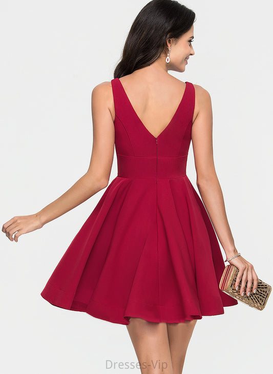 Dress Desiree V-neck Stretch Homecoming Dresses Crepe A-Line Homecoming Short/Mini