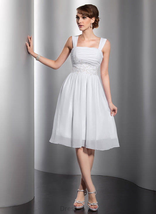 Beading Neckline With Square Appliques Ruffle Homecoming Dresses Knee-Length A-Line Chiffon Jode Lace Homecoming Dress