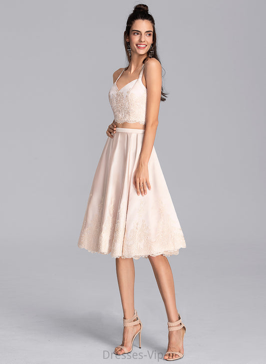 A-Line With Homecoming Dress Genevieve Homecoming Dresses Satin Knee-Length Lace Sweetheart