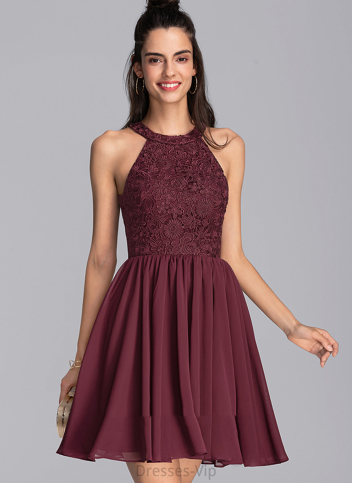 With Homecoming A-Line Dress Lace Nathaly Homecoming Dresses Scoop Neck Short/Mini Chiffon