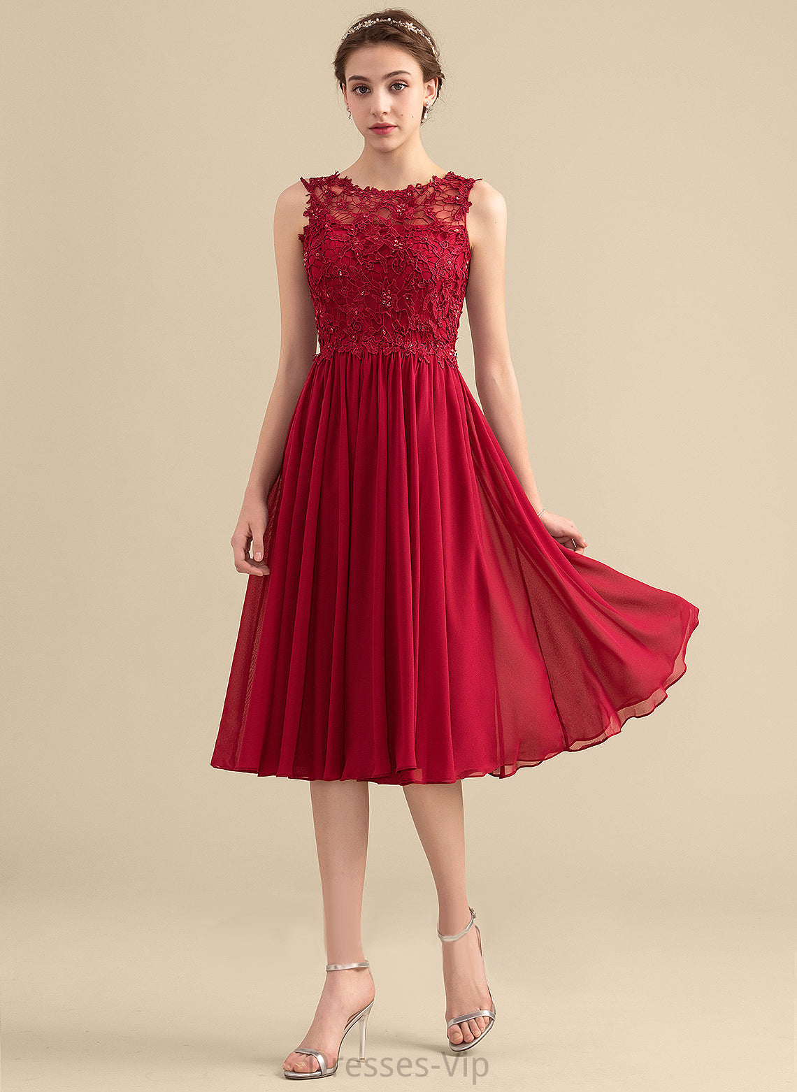 Neck Beading Knee-Length Lace Homecoming Dresses Chiffon Dress Homecoming Scoop Lace With A-Line Ariel