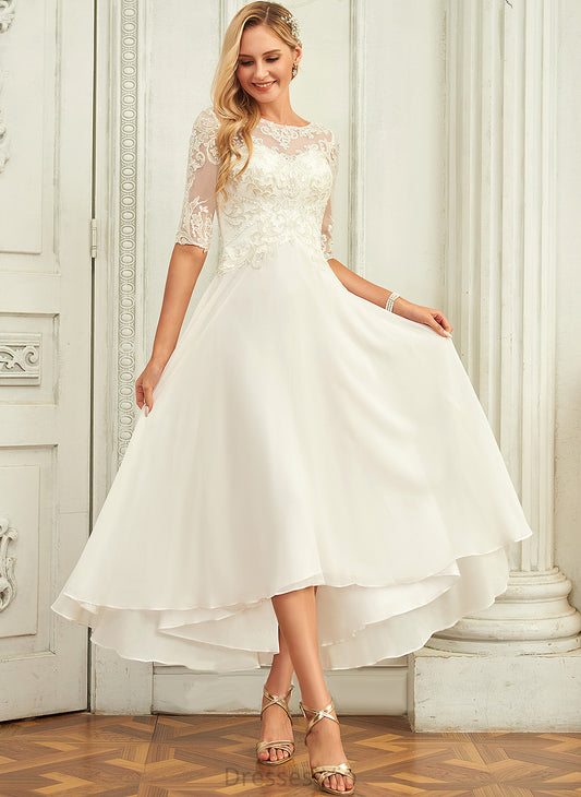 Beading With Sequins Dress Wedding Dresses Asymmetrical Lace Chiffon A-Line Scoop Juliet Wedding