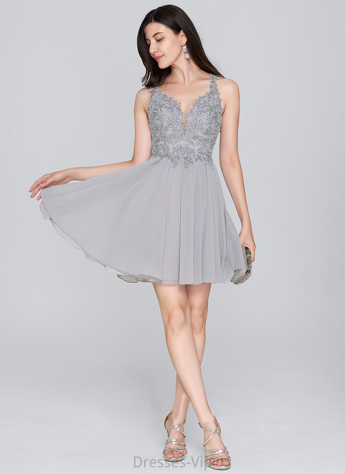 A-Line Homecoming Dresses Tamara Short/Mini Lace Homecoming Sequins Beading Dress Chiffon Sweetheart With