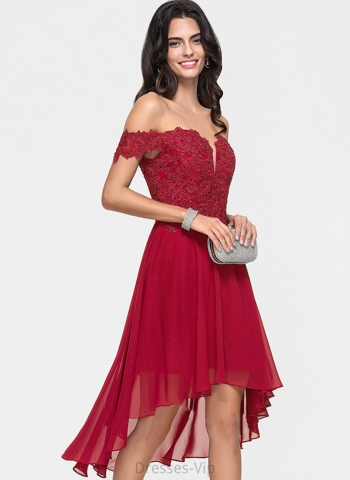 Cocktail With Cocktail Dresses Chiffon Asymmetrical Lace Payton Beading Dress Off-the-Shoulder A-Line