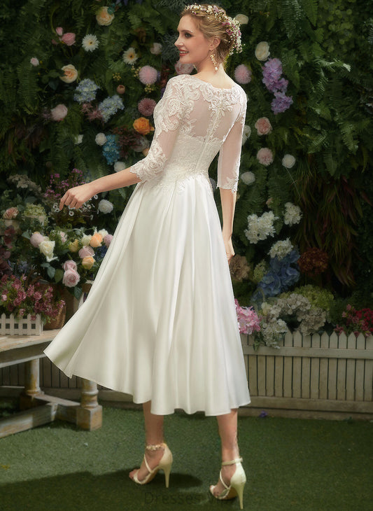 Tea-Length Wedding A-Line Illusion Dress Ashlyn Satin Lace Wedding Dresses