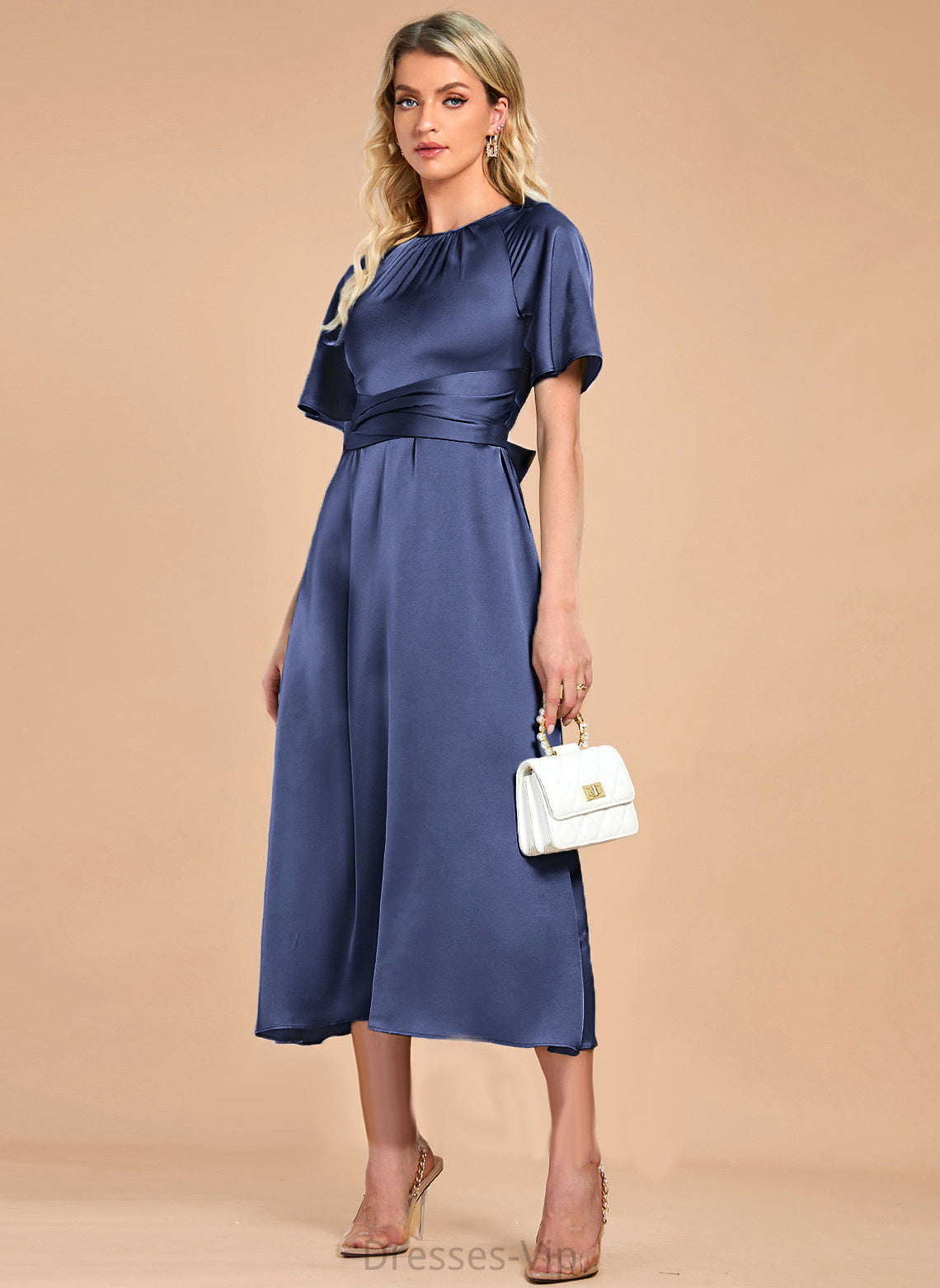 Jazlyn Cocktail Dresses Cocktail Tea-Length A-Line Satin Dress