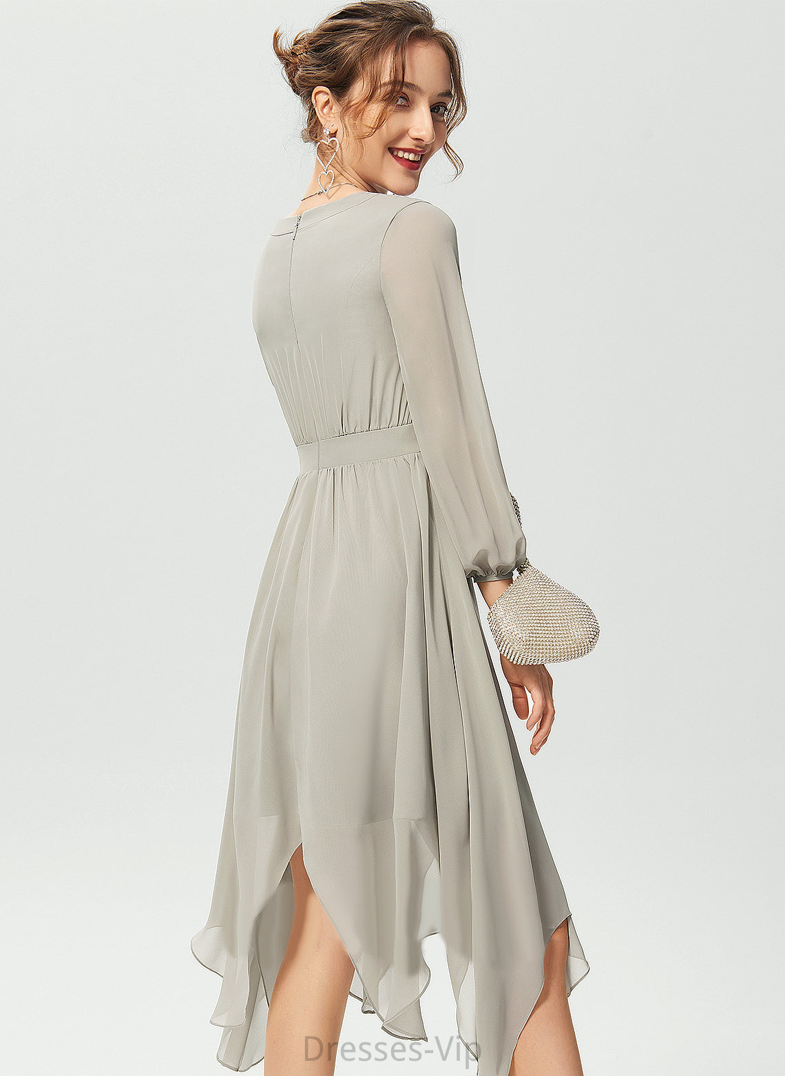 Juliana Cocktail Chiffon With Asymmetrical Cocktail Dresses Ruffle V-neck Dress A-Line