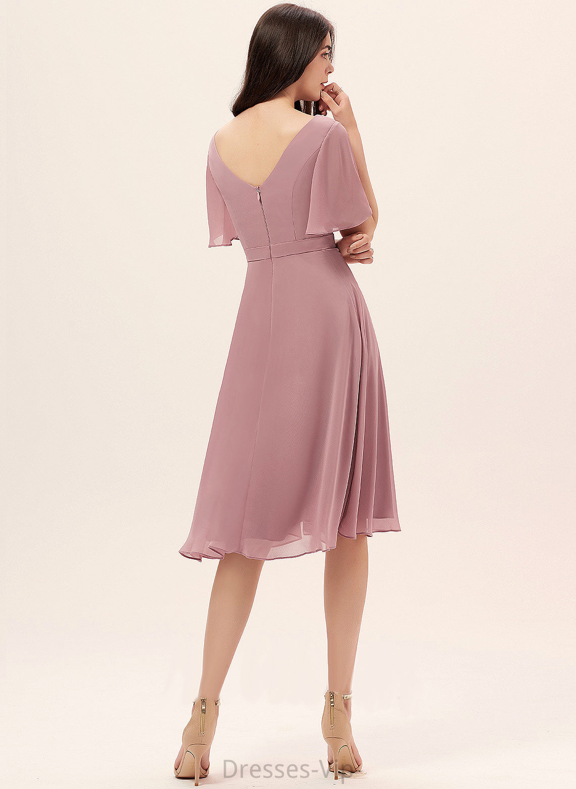 Chiffon Knee-Length With A-Line Dress Split V-neck Front Cocktail Cocktail Dresses Kaila