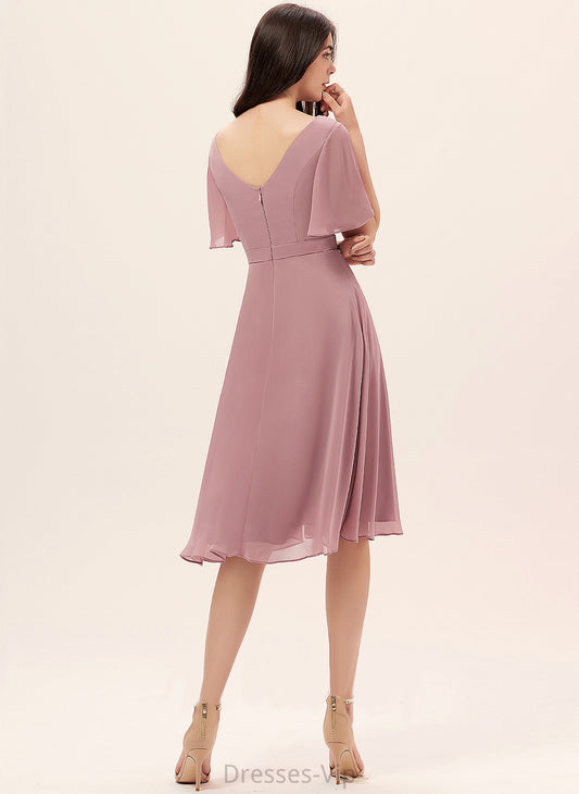 Chiffon Knee-Length With A-Line Dress Split V-neck Front Cocktail Cocktail Dresses Kaila