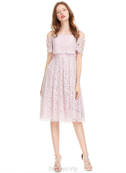 Abbey Dress With Off-the-Shoulder Homecoming A-Line Homecoming Dresses Lace Knee-Length Lace