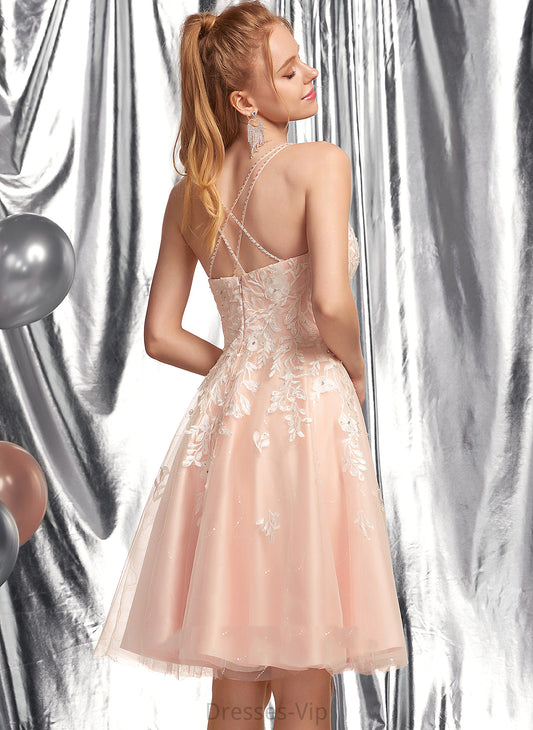 Dress Tulle With Homecoming Dresses Beading Neckline A-Line Knee-Length Lace Londyn Homecoming Square