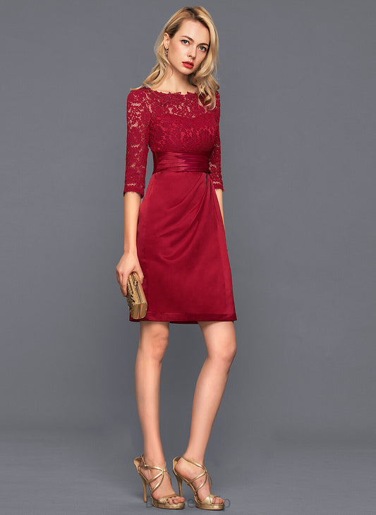 Dress Ruffle Cocktail Dresses Sheath/Column With Scoop Neck Knee-Length Lace Aleah Satin Cocktail