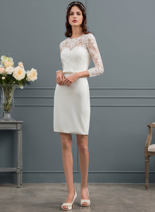 Illusion Dress Knee-Length Bow(s) Lace Wedding Wedding Dresses Sheath/Column Theresa With Sequins