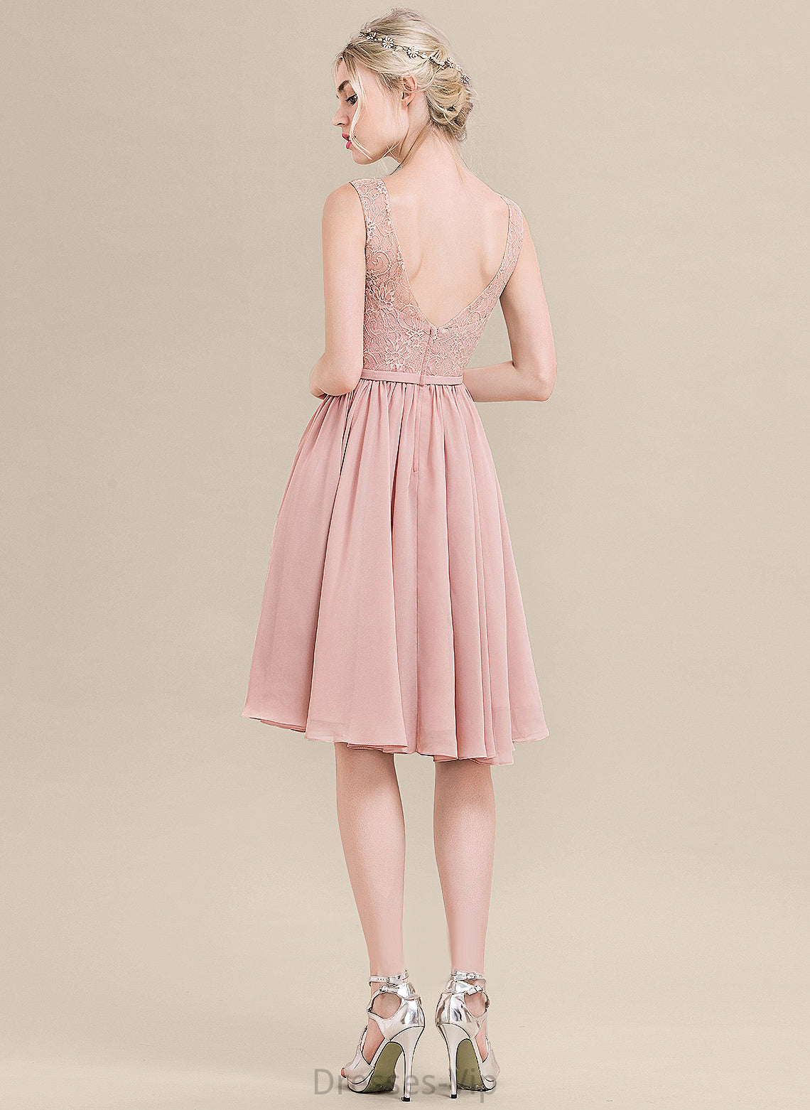 Knee-Length Cocktail Dresses With Cocktail Lace V-neck Chiffon Dress Carla Lace Bow(s) A-Line