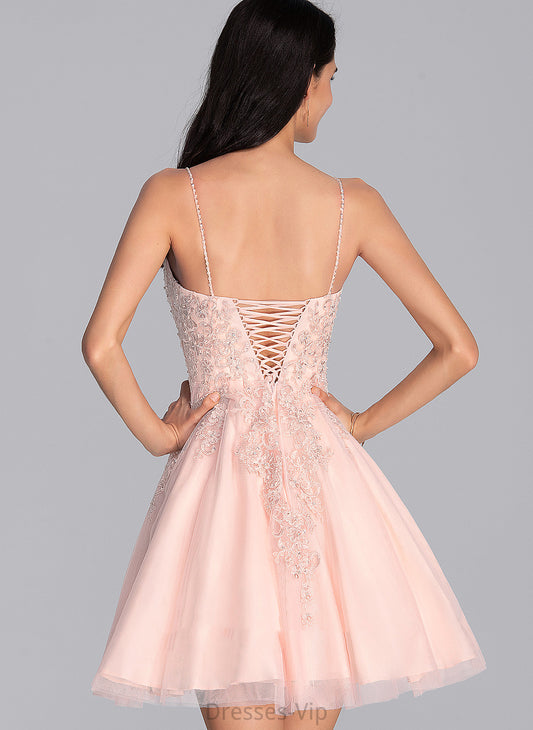 Lace Homecoming Dresses Beading Tulle V-neck With Homecoming Rosalind A-Line Dress Short/Mini