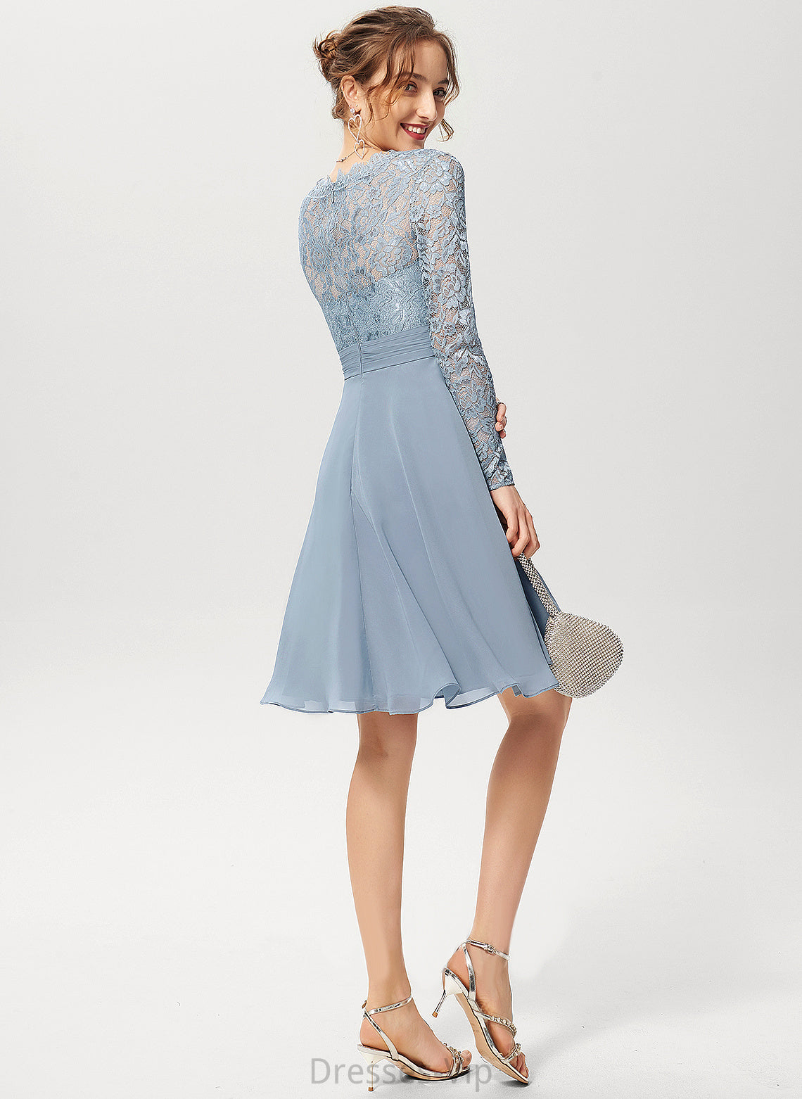 Chiffon V-neck Cocktail Dresses Dayami Lace Cocktail A-Line Knee-Length Dress