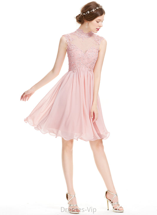 Dress Homecoming Dresses Chiffon High A-Line Knee-Length With Lace Emilie Neck Beading Homecoming