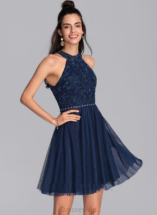 Lace Homecoming Dresses Ashtyn Scoop Dress A-Line With Neck Beading Homecoming Short/Mini Tulle