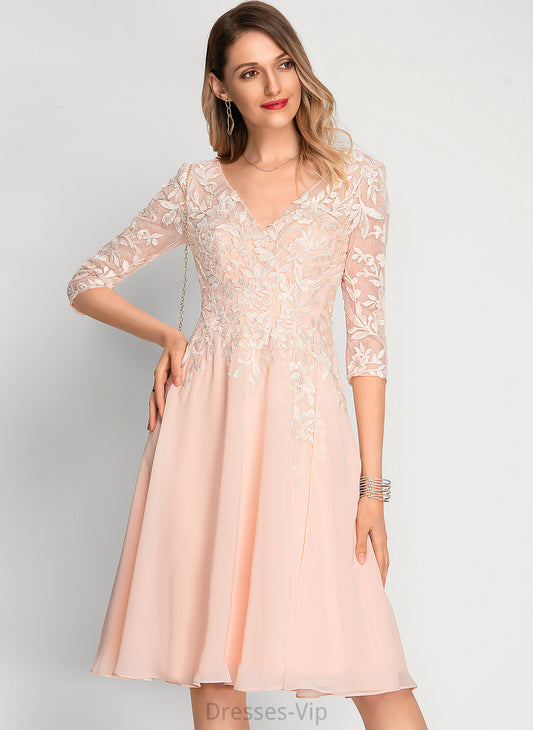 Rory Sequins With Chiffon Cocktail Dresses Cocktail A-Line V-neck Lace Dress Knee-Length