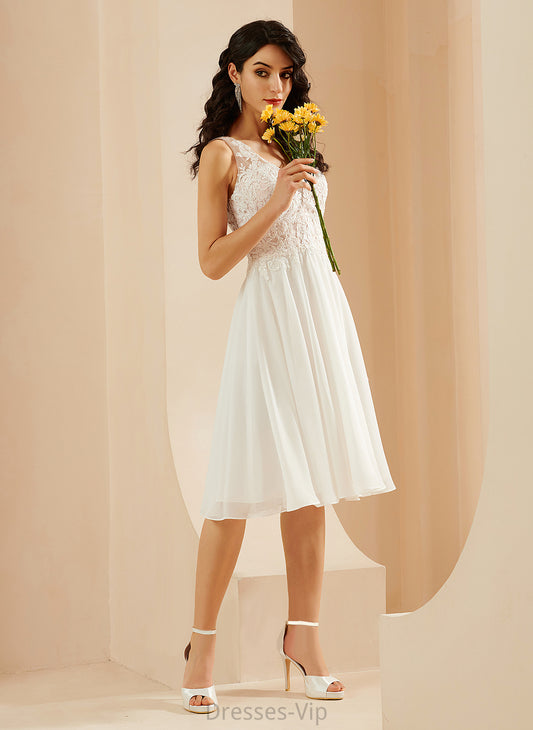 With Dress Sequins Caroline Knee-Length A-Line Wedding Dresses Chiffon V-neck Lace Wedding