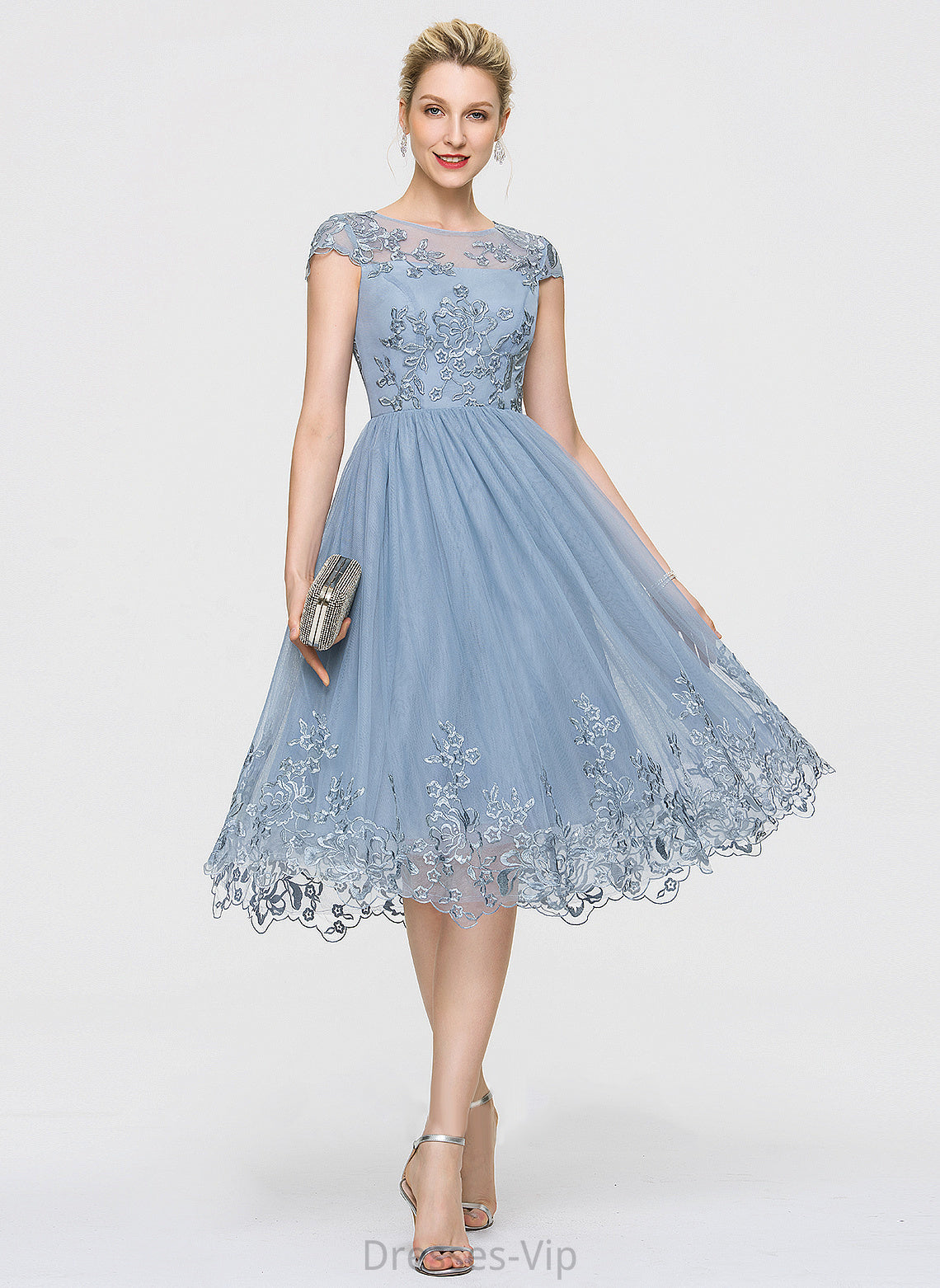 A-Line Homecoming Scoop With Dress Tulle Homecoming Dresses Eliza Sequins Lace Neck Knee-Length