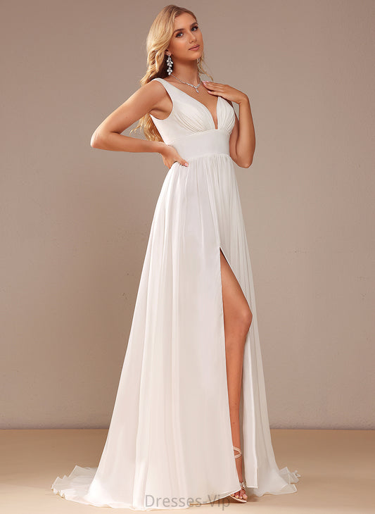 Matilda Wedding Sweep Wedding Dresses V-neck Chiffon Dress Train A-Line