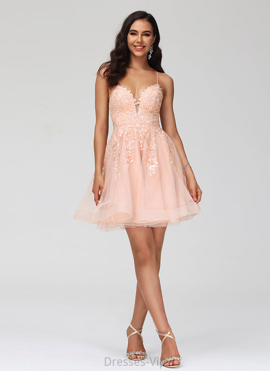 Homecoming Lace Tulle Kayleigh With V-neck Short/Mini Sequins Dress A-Line Homecoming Dresses