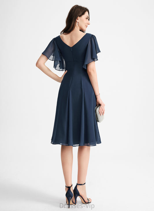 Knee-Length A-Line V-neck Cocktail Dresses June Chiffon Cocktail Dress