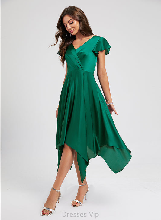 Polyester Asymmetrical Erin A-Line Dress Pleated V-neck Cocktail Dresses Cocktail With