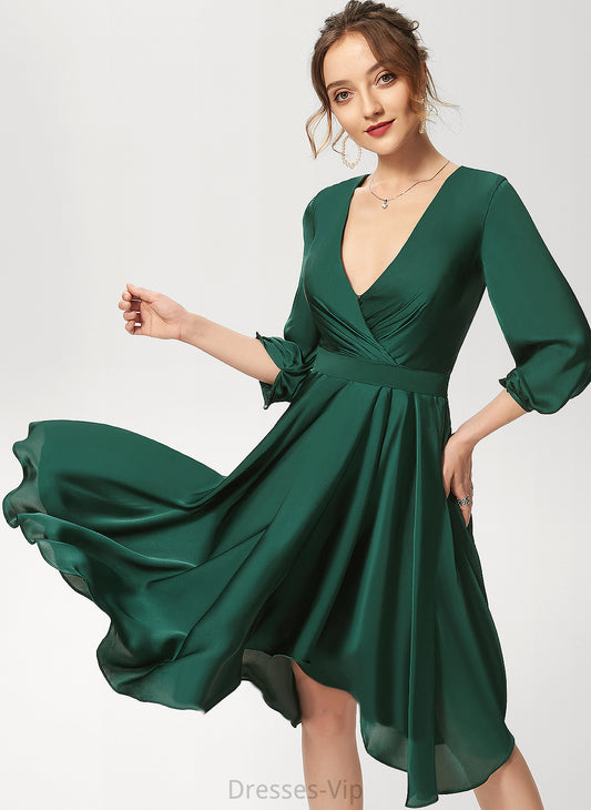 V-neck Dress A-Line Asymmetrical Katelyn Cocktail Dresses Satin Chiffon Cocktail