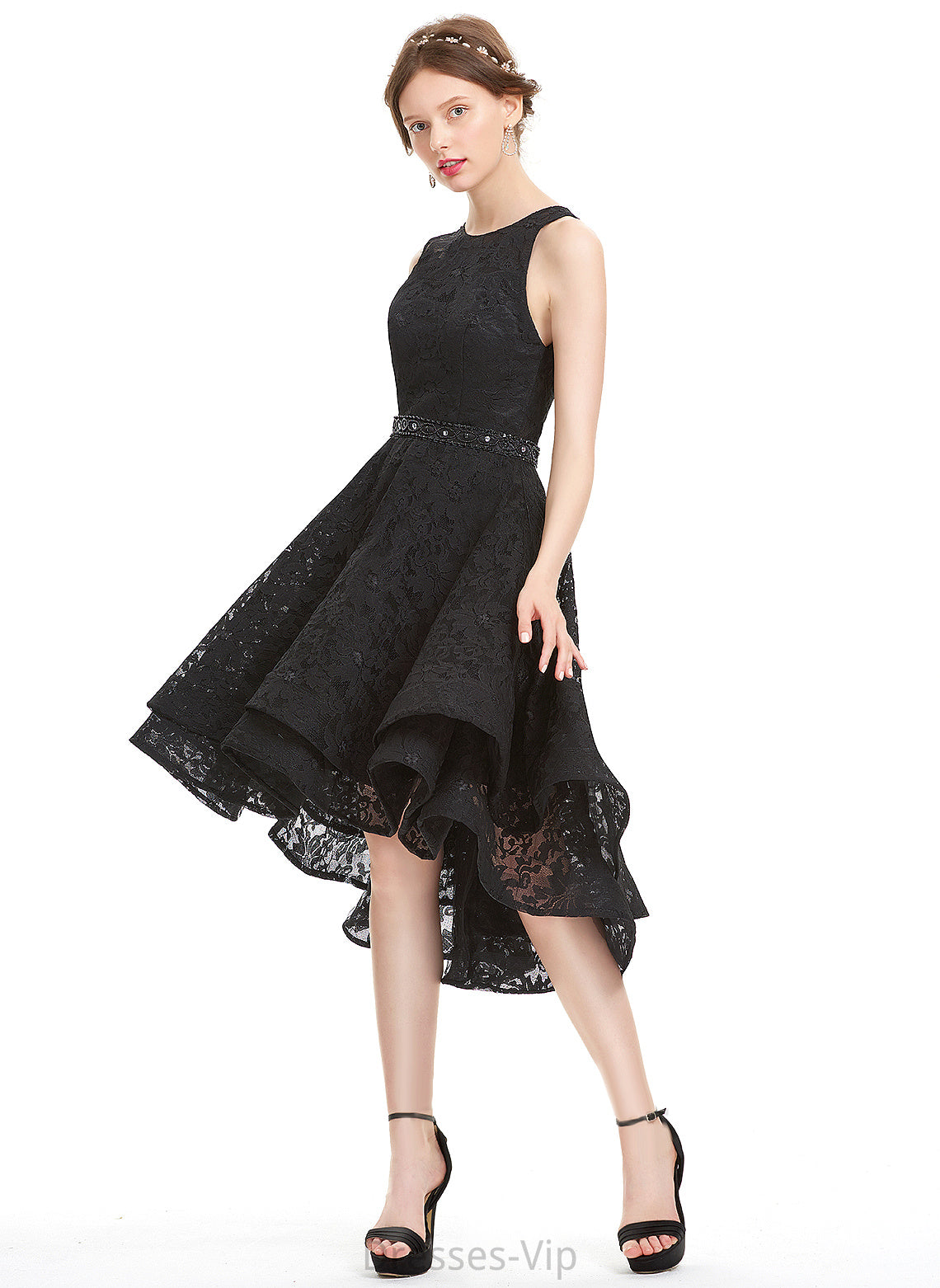 Beading Homecoming Dress Lace Scoop A-Line Emilie Lace Asymmetrical With Neck Homecoming Dresses