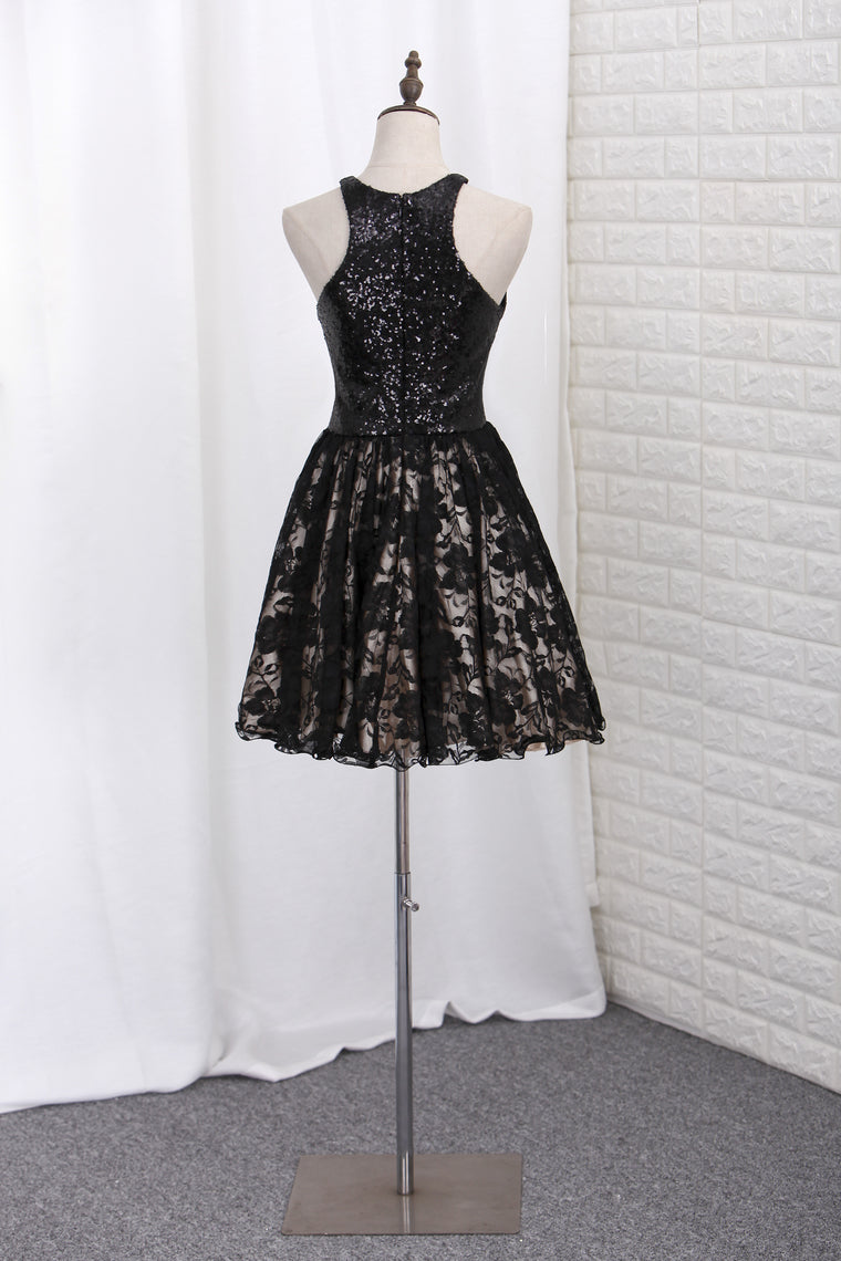 2024 Homecoming Dresses A Line Scoop Sequin&Lace Short/Mini