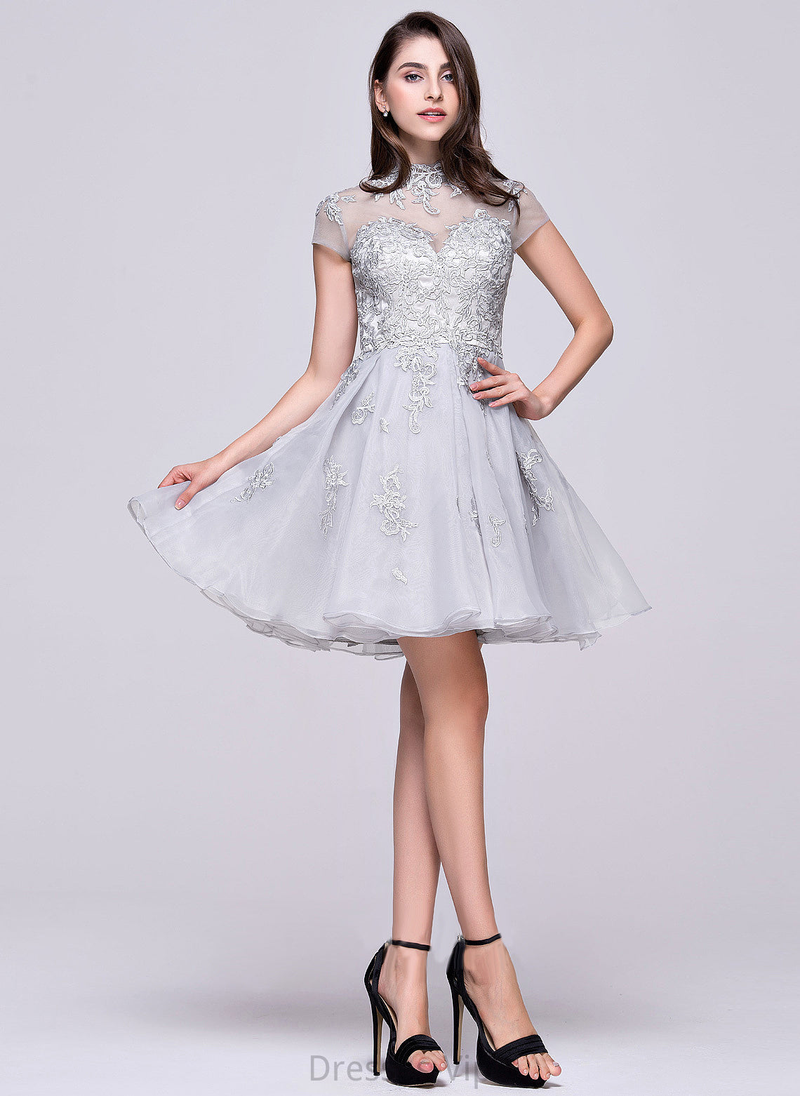 High Appliques Neck Homecoming Dresses Dress With Organza Tulle A-Line Lace Homecoming Short/Mini Rachel Lace