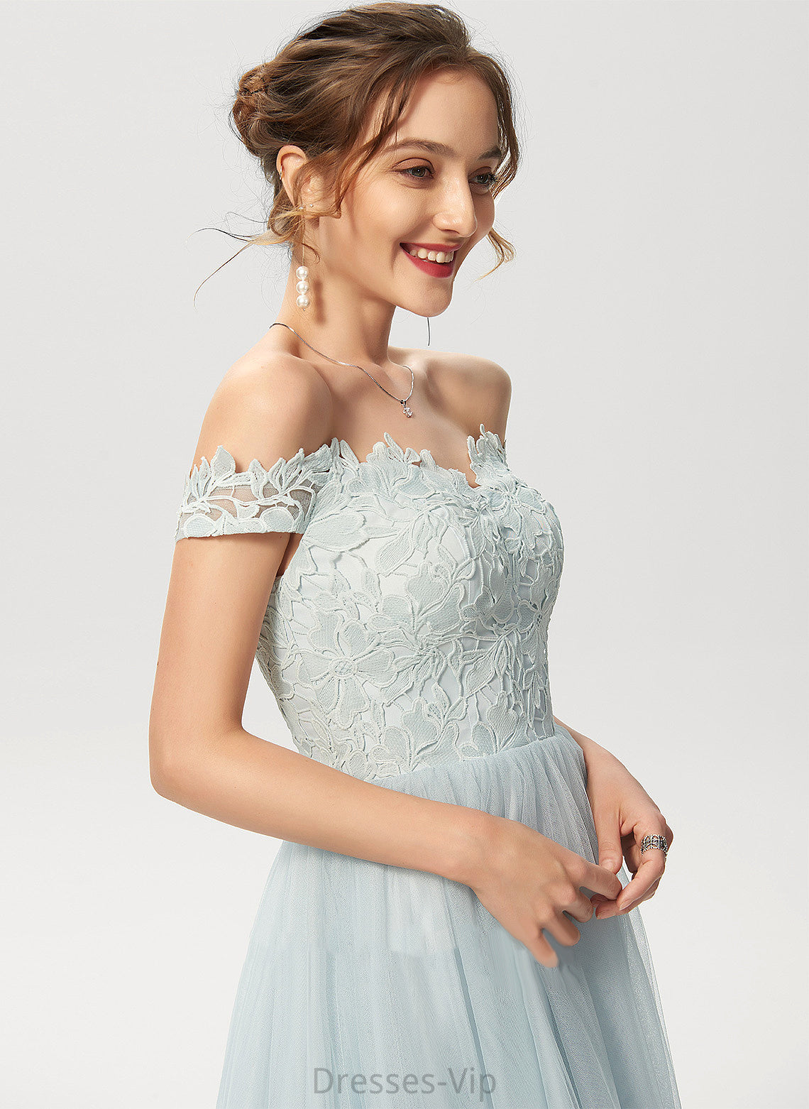 Tulle Dress Off-the-Shoulder A-Line Lace Madeleine Cocktail Dresses Cocktail Asymmetrical