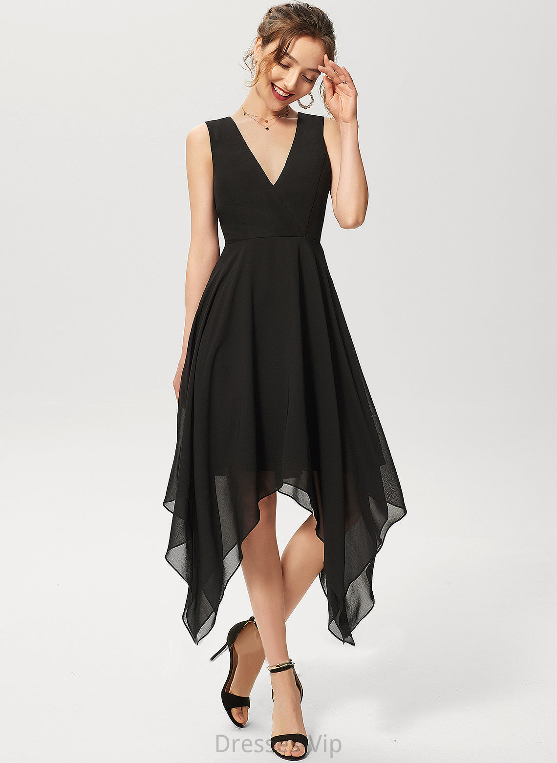 Asymmetrical A-Line Cocktail Eve Dress V-neck Chiffon Cocktail Dresses