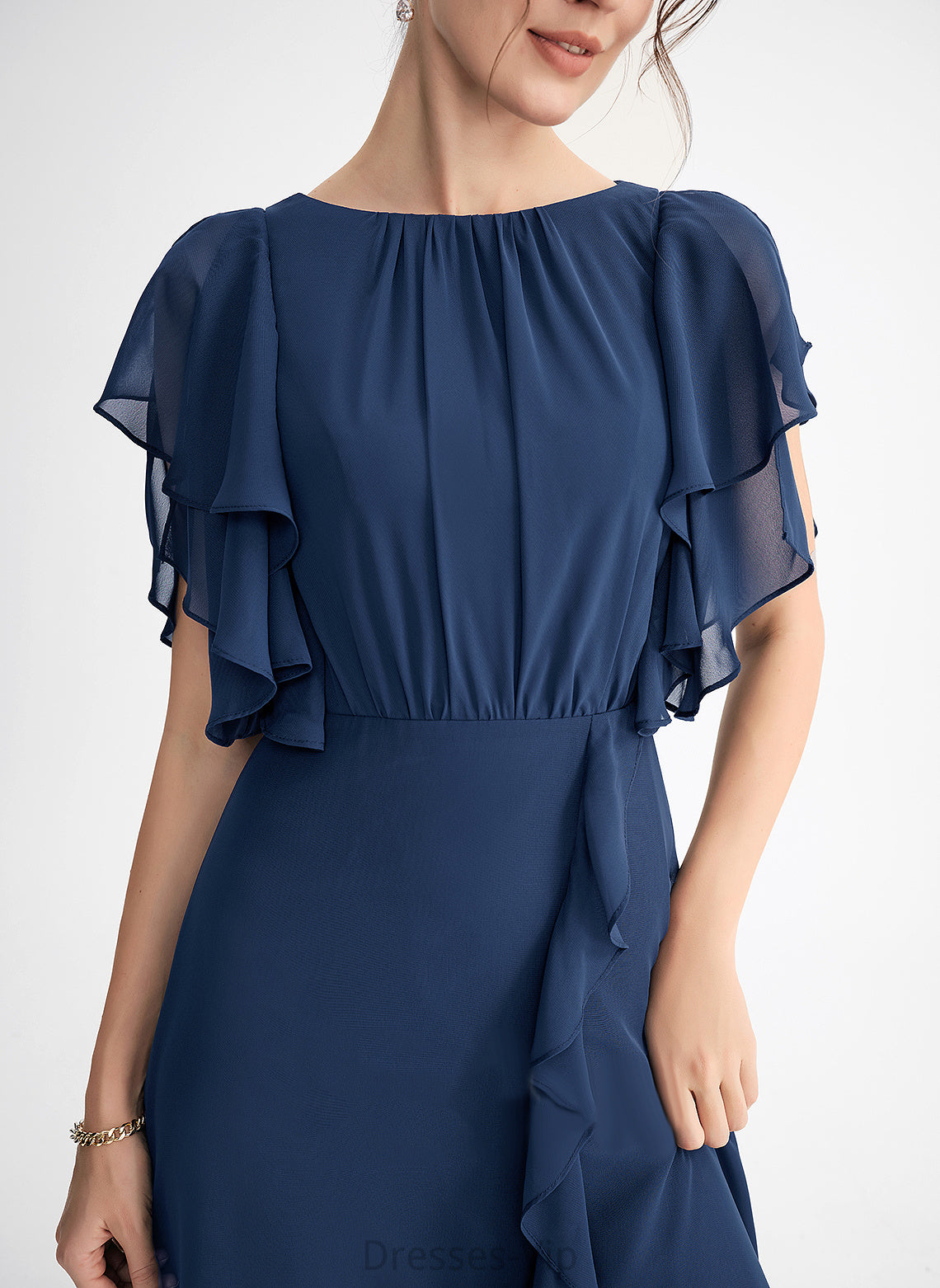 Neck Ruffles Cocktail Ellie A-Line Dress Cascading Scoop Cocktail Dresses Asymmetrical Chiffon With