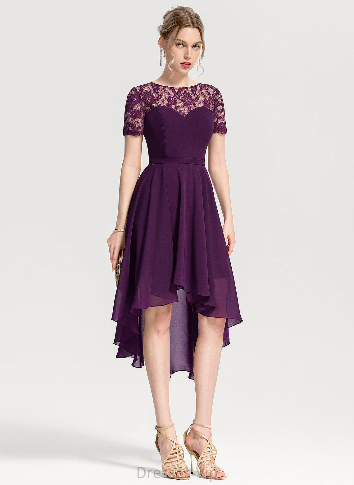 A-Line Asymmetrical With Cocktail Dresses Cocktail Dress Lace Lace Desirae Scoop Neck Chiffon