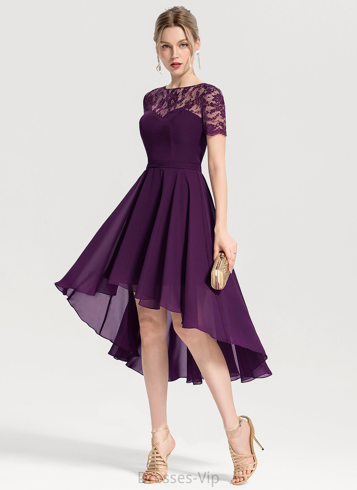 Neck Homecoming London Homecoming Dresses Scoop A-Line Asymmetrical Chiffon With Dress Lace